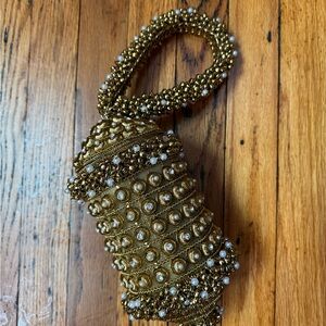 Handmade Ramla Gold Beaded Women's Clutch